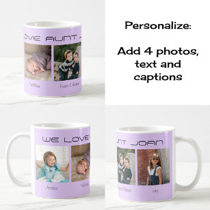 Four photos editable text personalised lilac coffee mug