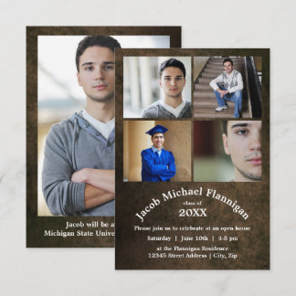 Four Photos Leather 3x5- Graduation Announcement