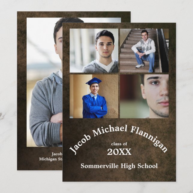 Four Photos Leather - Graduation Announcement (Front/Back)