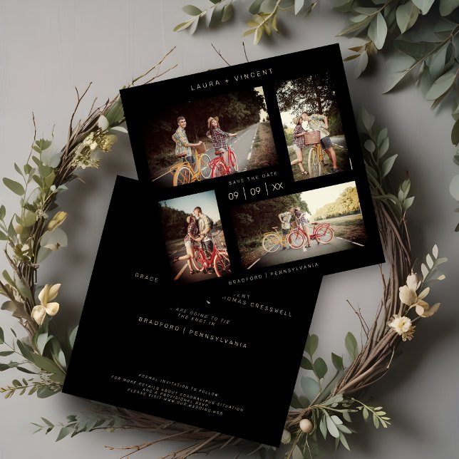 Four Photos Minimalist Modern Collage Wedding Save The Date (Stylish Four Photos Minimalist Modern Collage Wedding Save the Date Card.)