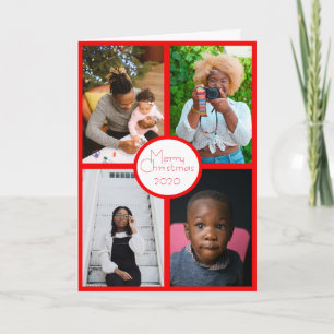 Four Photos red border Love Peace Happiness Holiday Card