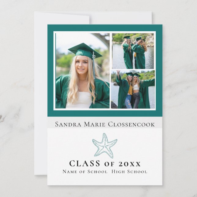 four Picture Collage Nautical  Starfish graduate Announcement (Front)