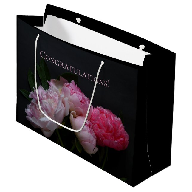 Four pink peonies large gift bag (Front Angled)