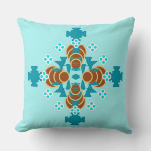 Four point Mandala - aqua, brown and turquoise Cushion