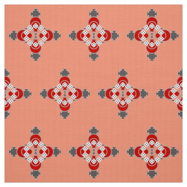 Four point Mandala, Coral, Grey / Grey and Red Fabric (Swatch)