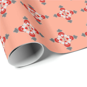 Four point Mandala, Coral, Grey / Grey and Red Wrapping Paper