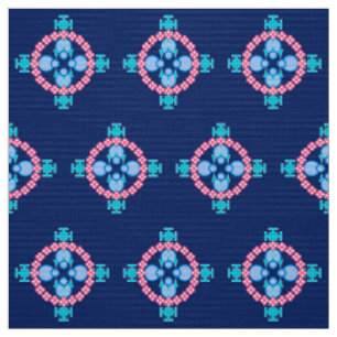 Four point Mandala, Indigo Blue, Turquoise & Pink Fabric