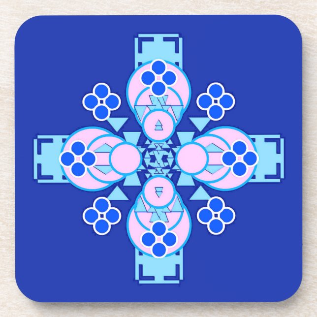 Four point Mandala - orchid, blue and cobalt Coaster (Front)