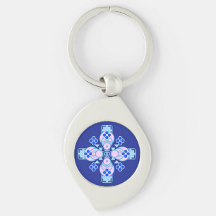 Four point Mandala - orchid, blue and cobalt Key Ring