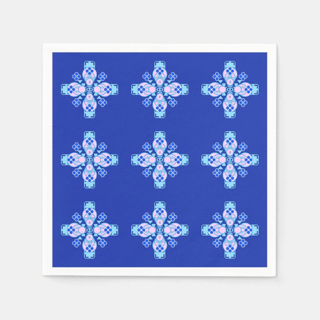 Four point Mandala - orchid, blue and cobalt Napkin (Front)