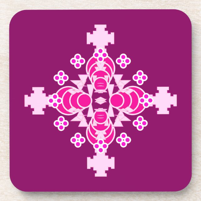 Four point Mandala - pale pink and plum Coaster (Front)
