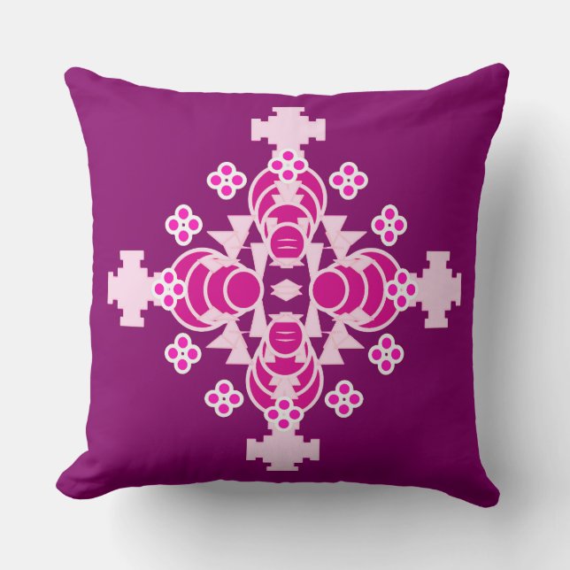 Four point Mandala - pale pink and plum Cushion (Front)