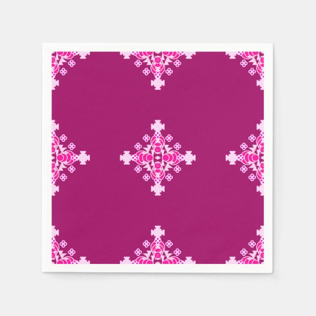 Four point Mandala - pale pink and plum Napkin (Front)
