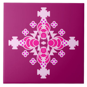 Four point Mandala - pale pink and plum Tile