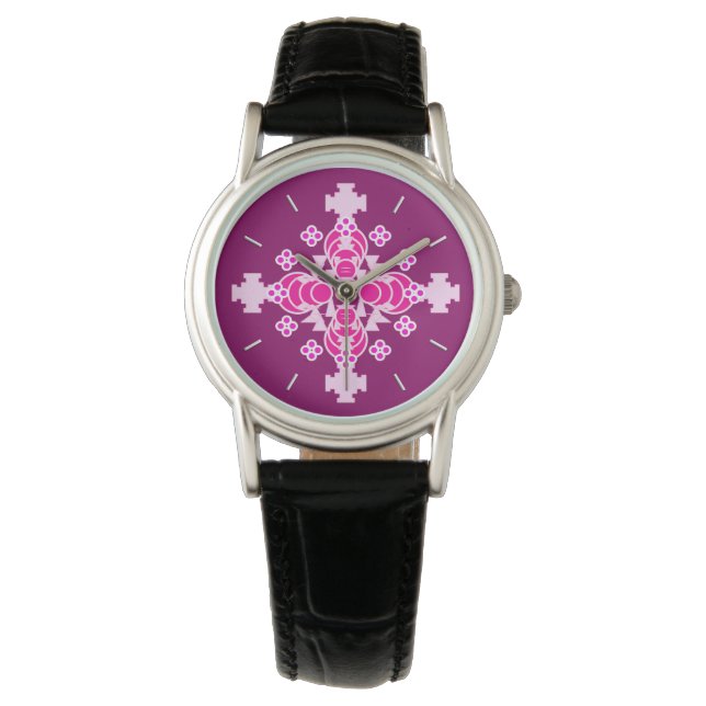 Four point Mandala - pale pink and plum Watch (Front)