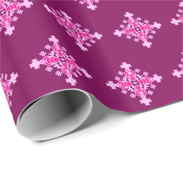 Four point Mandala Pattern, Pale Pink and Plum Wrapping Paper (Roll Corner)