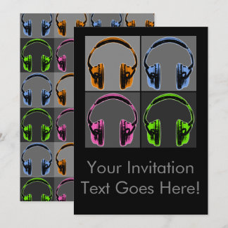 Four Pop Art Headphones Invitation