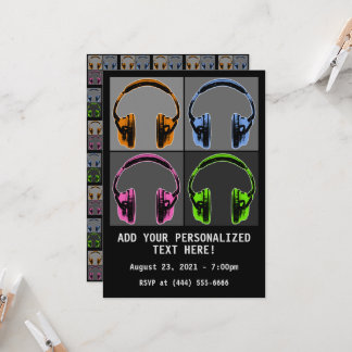 Four Pop Art Headphones Invitation