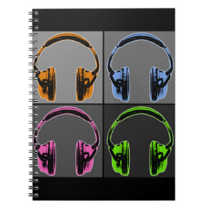 Four Pop Art Headphones Spiral Notebook