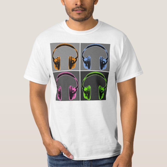 Four Pop Art Headphones T-Shirt (Front)