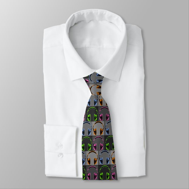 Four Pop Art Headphones Tie (Tied)