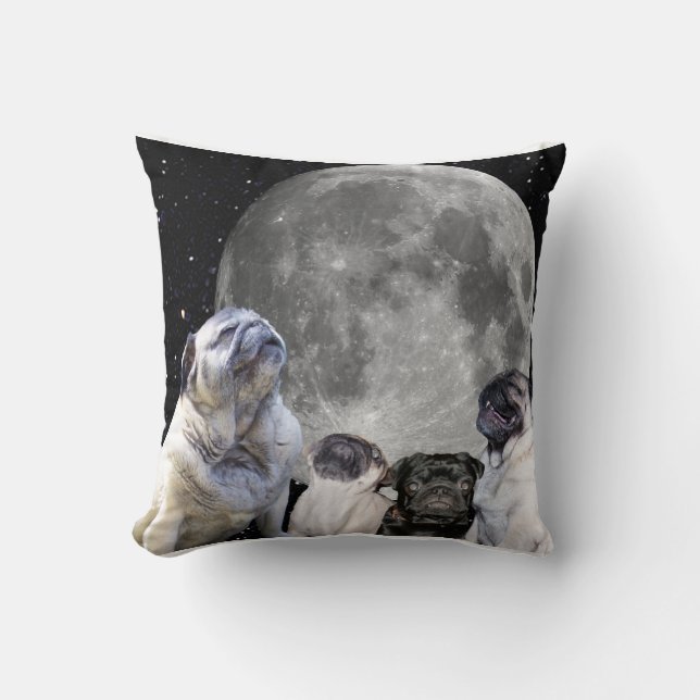 Four Pug Moon Throw Pillow 16" x 16" (Front)