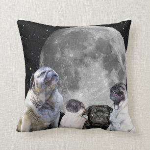 Four Pug Moon Throw Pillow 16" x 16"