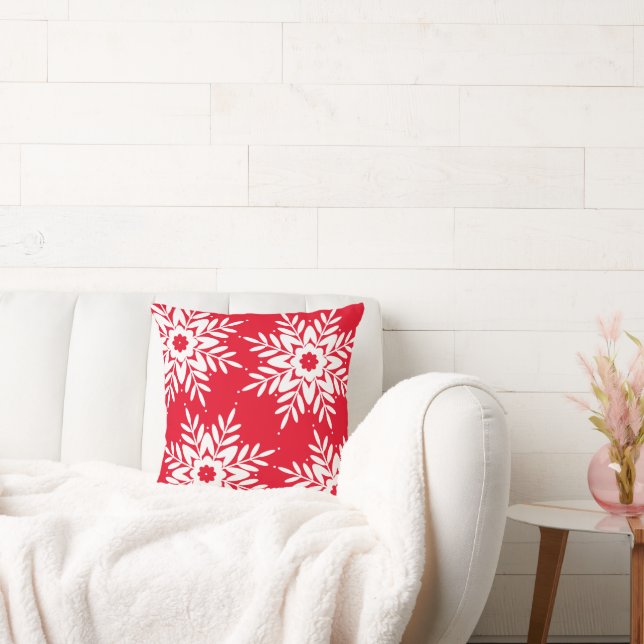 Four Red White Snowflakes Cushion (Couch)