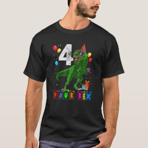 Four Rex 4th Birthday Fourth Dinosaur 4 Year Old T-Shirt