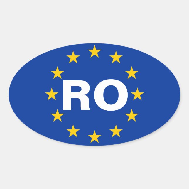 FOUR Romania "RO" European Flag Oval Sticker (Front)