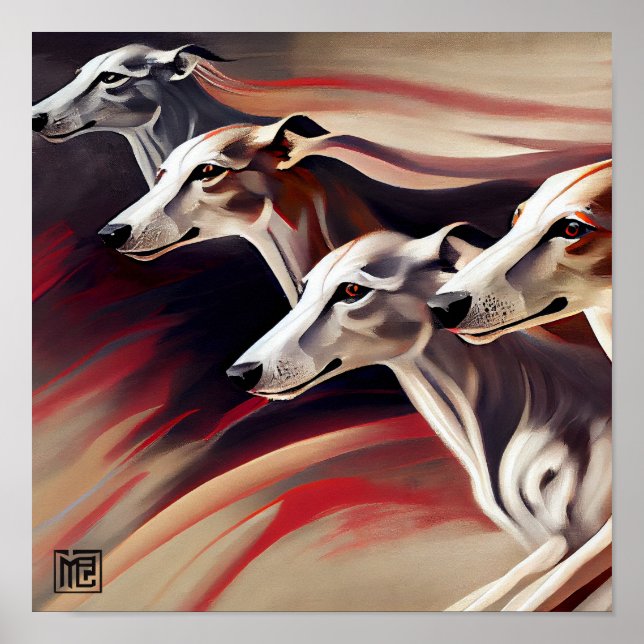 Four Running Greyhounds  Poster (Front)