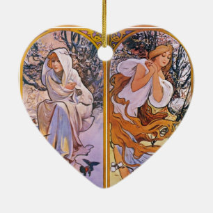 Four Seasons by Alfons Mucha Art Deco Nouveau Ceramic Tree Decoration