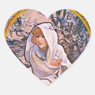 Four Seasons by Alfons Mucha Art Deco Nouveau Heart Sticker