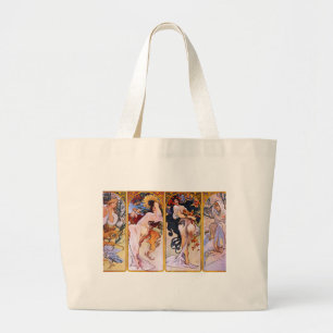Four Seasons by Alfons Mucha Art Deco Nouveau Large Tote Bag
