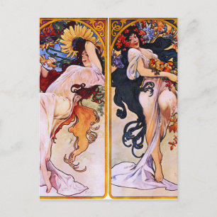 Four Seasons by Alfons Mucha Art Deco Nouveau Postcard