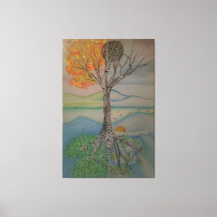 Four seasons line design tree canvas print
