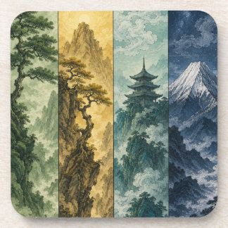 Four Seasons Mountain | Japanese Ink Landscape Coaster