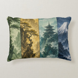Four Seasons Mountain   Japanese Ink Landscape Decorative Cushion
