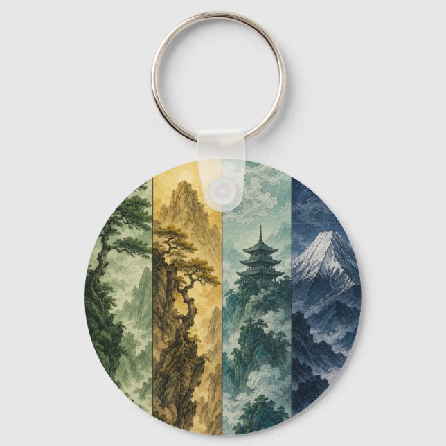 Four Seasons Mountain | Japanese Ink Landscape Key Ring (Front)