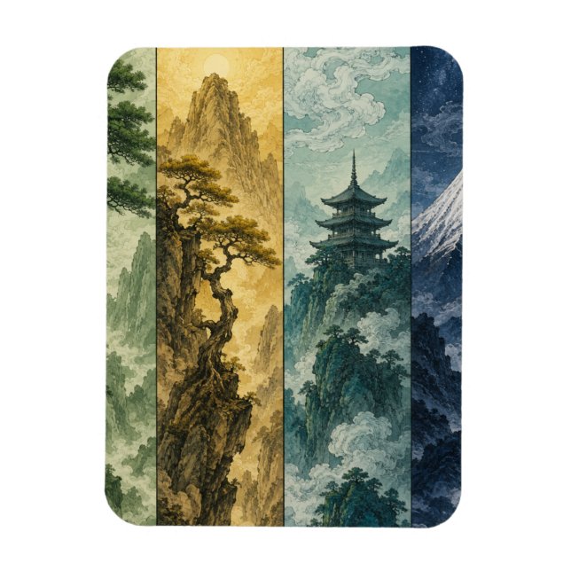 Four Seasons Mountain | Japanese Ink Landscape Magnet (Vertical)