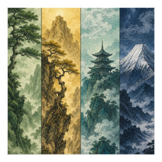 Four Seasons Mountain | Japanese Ink Landscape Photo Print