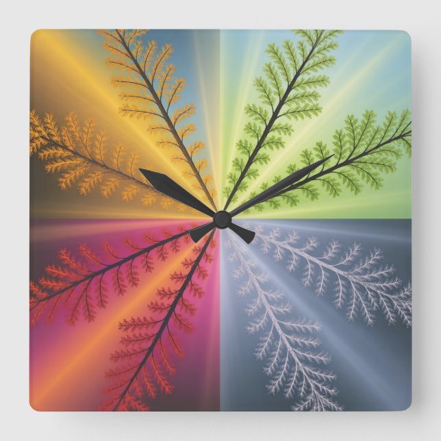 Four Seasons Tree Abstract Square Wall Clock (Front)