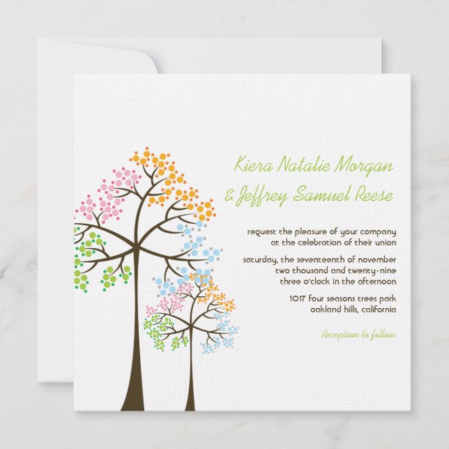 Four Seasons Trees Forest Woodland Wedding Invite (Front)