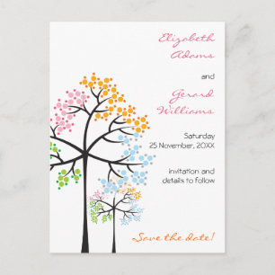 Four Seasons Trees Woodland Wedding Save The Date Announcement Postcard