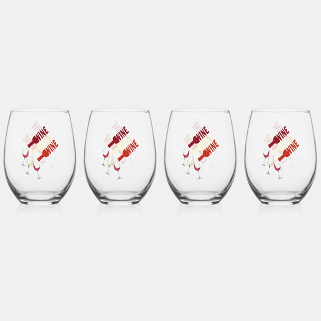 Four Set Wine Stemless Glasses Drinkware  (Front)