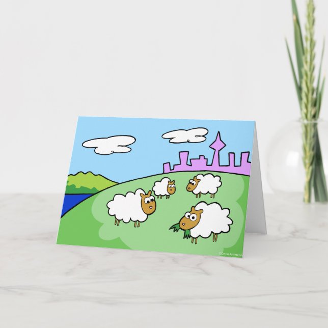 Four sheep on a hill greeting card (Front)