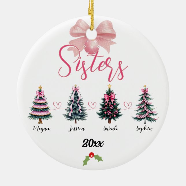 Four Sisters Christmas Tree With Custom names Ceramic Tree Decoration (Back)