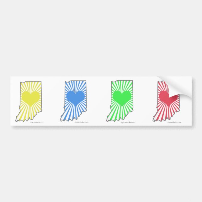 Four small Heart Indiana bumper stickers (Front)