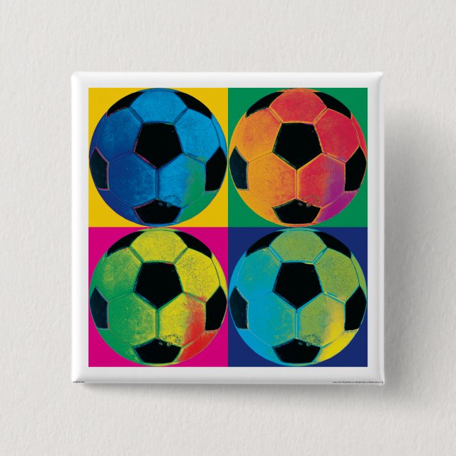 Four Soccer Balls in Different Colours 15 Cm Square Badge (Front)