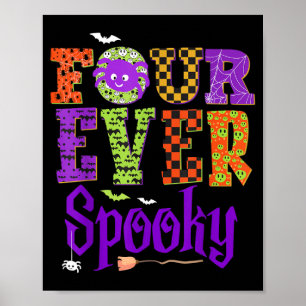 Four Spooky Ghost Halloween 4th Birthday Party Poster